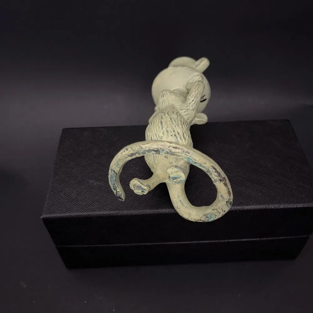 Painted Solid Brass Mouse w teacup Candle Stick Holder- 5-1/2